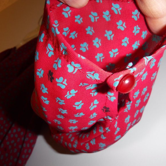 cowl-neck, peplum, floral print crepe, knee-length dress, vintage late 1970s-80s - Picture 9 of 15